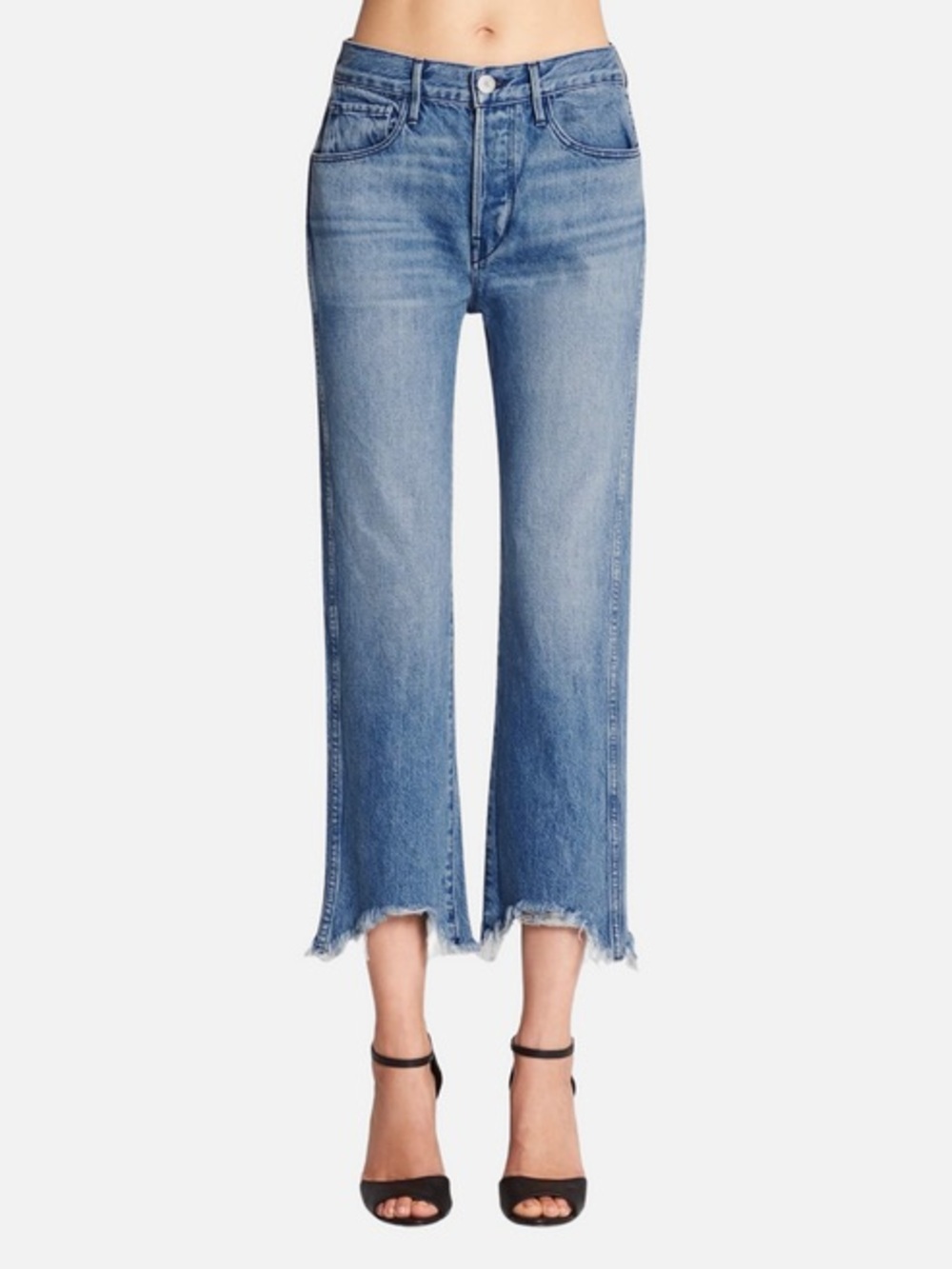 3x1 Shelter Austin Straight Crop Jeans High Rise Frayed Hem Cropped Denim Sz 25